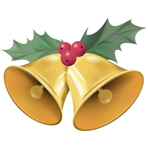Christmas Decoration Golden Bells with Holly Sticker